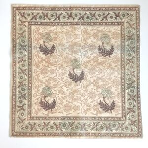 Vintage Cream Brown & Green Floral Trimmed Viscose Cotton Sham Back Zip 16”x17”